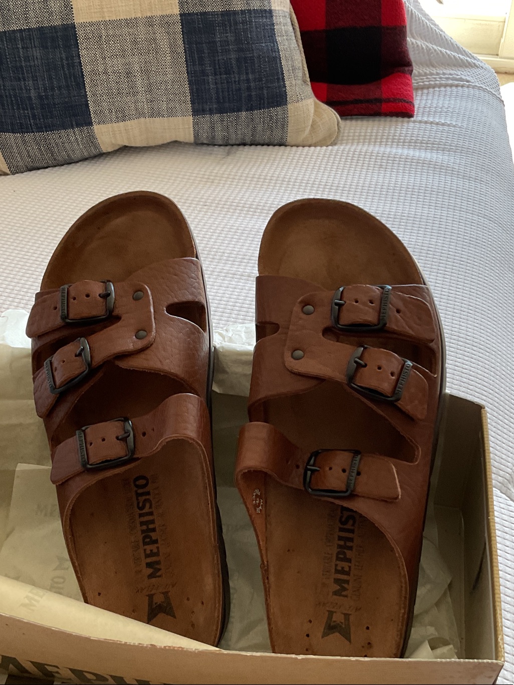 Mephisto Men’s Brown Triple-Buckle Leather Sandals